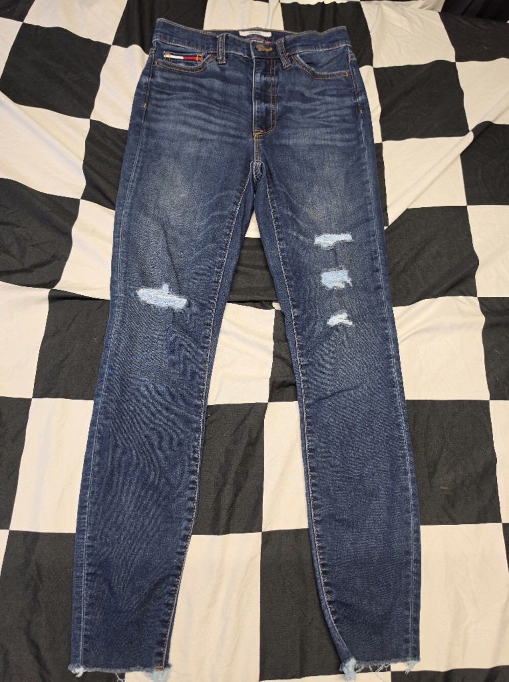 Tommy Hilfiger Women's High Rise Distressed Dark Blue Jeans